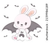 halloween rabbit with a ghost.... | Shutterstock .eps vector #2159986189