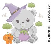 cartoon witch bear with pumpkin.... | Shutterstock .eps vector #2160007189