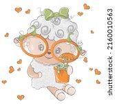 cartoon sheep with pumpkin... | Shutterstock .eps vector #2160010563