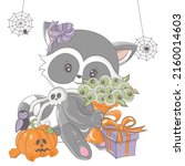 halloween raccoon illustration... | Shutterstock .eps vector #2160014603