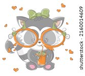 cartoon raccoon with pumpkin... | Shutterstock .eps vector #2160014609
