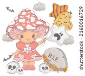 halloween mushroom with cartoon ... | Shutterstock .eps vector #2160016729