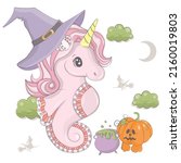 cartoon witch seahorse with... | Shutterstock .eps vector #2160019803