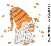 cartoon gnome with pumpkin... | Shutterstock .eps vector #2160025553