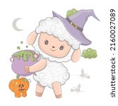 cartoon witch sheep with... | Shutterstock .eps vector #2160027089