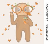 cartoon sloth with pumpkin... | Shutterstock .eps vector #2160028929