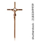 Small photo of Crucifix with a metal figure of Jesus Christ for prayer. Close-up of a crucifix with a cross. Christian religious symbol. Crucifix isolated.