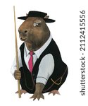 Capybara Pool Player Gouache...