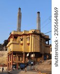 Small photo of Varanasi, India - april 2023: the place of burning the dead Indians (crematory building)