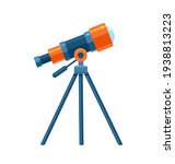 Telescope and stars. Colored flat vector icon isolated on white background.