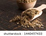 Dried Horehound on a Rustic Wooden Tabel
