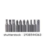 set metal head for small screwdrivers Several close-up types, a work tool for screw threads. The head can be removed, isolated on a white background.