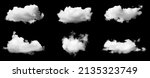 Small photo of Set of fog, white clouds or haze For designs isolated on black background