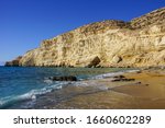 Red Beach or Kokkini Ammos in Greek is a nudist beach near Matala in Crete island in Greece. Golden soft sand and steep cliffs are the landmarks of this beach. Matala, Greece