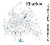 Kharkiv map. Detailed map of Kharkiv city administrative area. Cityscape panorama. Royalty free vector illustration. Outline map with highways, streets, rivers. Tourist decorative street map.