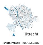 Utrecht map. Detailed map of Utrecht city administrative area. Cityscape panorama. Royalty free vector illustration. Outline map with highways, streets, rivers. Tourist decorative street map.