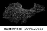 Algiers map. Detailed vector map of Algiers city administrative area. Cityscape poster metropolitan aria view. Black land with white streets, roads and avenues. White background.
