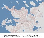 Reykjavik vector map. Detailed map of Reykjavik city administrative area. Cityscape panorama. Royalty free vector illustration. Outline map with buildings, water. Tourist decorative street map.