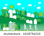 jogging with city... | Shutterstock .eps vector #1018756210