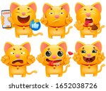 set of cute cartoon emotico cat ... | Shutterstock .eps vector #1652038726