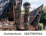 Batak totem pole or a magic wand also known as tunggal panaluan, in Traditional ancient village of Batak people that become Huta Bolon Simanindo Museum, North Sumatra, Indonesia.