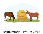 Two Horses Eat Hay From The...