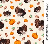 turkey bird  pumpkin  leaves... | Shutterstock .eps vector #2053425620