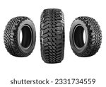 three car tire , offroad tire and wheel isolated on white background.