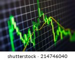 Display of Stock market quotes. Macro close-up. Shallow depth of field effect and mouse pointer cursor showing current price movement. Display of Stock market quotes pricing abstract background graph.