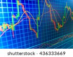 Financial diagram with candlestick chart. World economics graph. Live stock trading online. Data on live computer screen. Stock market quotes on display. Online forex data. Stock analyzing. 
