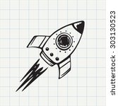 Rocket Ship Doodle Icon. Hand...