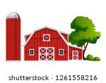 Red Barn And Silo Graphic Vector