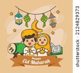 happy eid mubarak with two... | Shutterstock .eps vector #2124829373