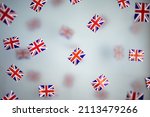 Small photo of Great Britain, national holiday country. Mini flags on a transparent foggy background. concept patriotism, pride and freedom. Platinum Jubilee of Queen Elizabeth II. High quality photo