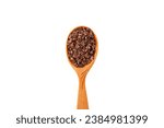 Small photo of Cocoa nibs in spoon, close-up. Cacao nibs often added to cereals, cottage cheese, desserts, sorbets, smoothies, sweets, raw food and vegan dishes.