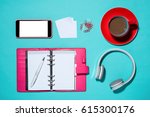 office supplies. top view on... | Shutterstock . vector #615300176