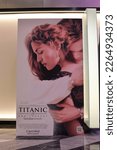 Small photo of Bangkok, Thailand - January 21, 2023: A Standee of an epic romance movie Titanic (25th Anniversary Re-release) stars Leonardo DiCaprio and Kate Winslet Display at the theater.