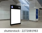 Blank mock up for vertical poster advertising; 6 sheet digital display in MRT station; OOH out of home template.