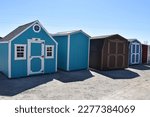 Row of colorful wooden sheds