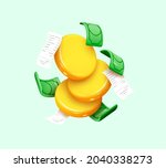 gold coins with green paper... | Shutterstock .eps vector #2040338273