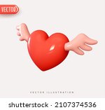 red heart with wings. realistic ... | Shutterstock .eps vector #2107374536
