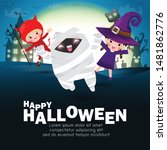 happy halloween kids costume... | Shutterstock .eps vector #1481862776