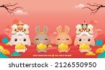 four little rabbit holding... | Shutterstock .eps vector #2126550950