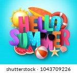 hello summer vector banner... | Shutterstock .eps vector #1043709226