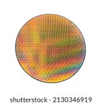 Small photo of Silicon wafer with chips isolated on white background