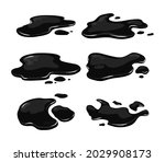 Puddle of oil slick spill isolated on the white background. Set of black stain. Vector illustration.