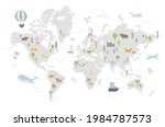 world map with cute animals in... | Shutterstock .eps vector #1984787573