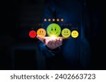 Small photo of Satisfaction concept. Client's smile is the ultimate feedback, a tangible expression of satisfaction and happiness, reflecting the business's quality and earning positive rankings in surveys and rates