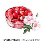 Glass Plate With Rose Hips On A ...