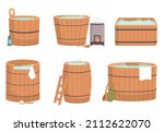 wooden tub for bath set. pot ... | Shutterstock .eps vector #2112622070